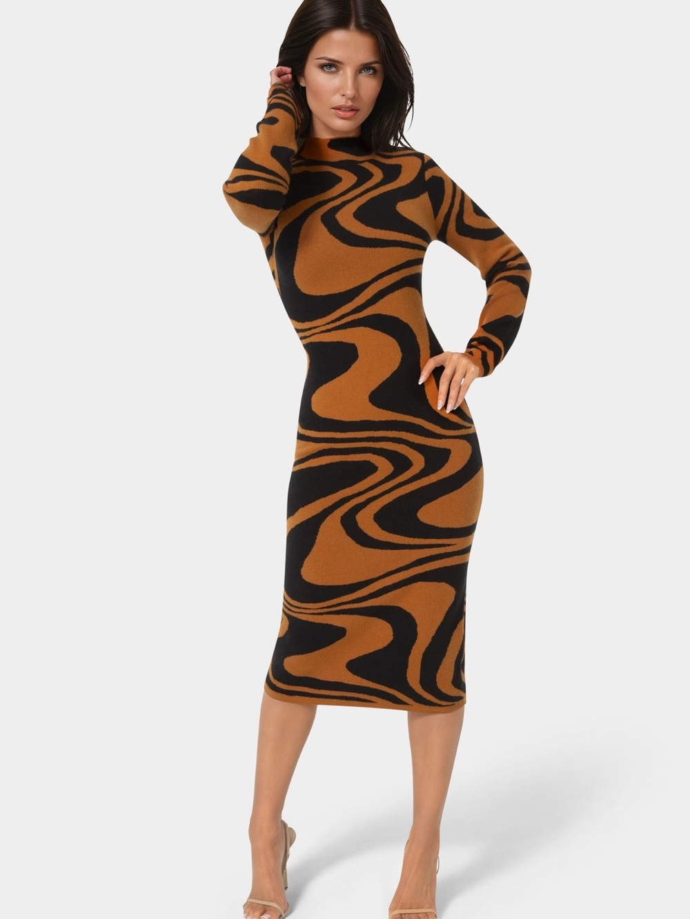Bebe Jaquard Funnel Midi Sweater Dress NWT